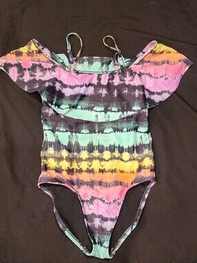 Kids Tie-Dye Off-Shoulder One-Piece Swimsuit - Multicolor